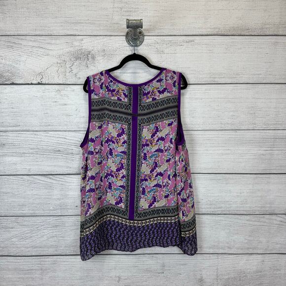 Susan Graver Plus Size Purple Floral Sleeveless Spring Blouse Size 2X - Picture 11 of 11